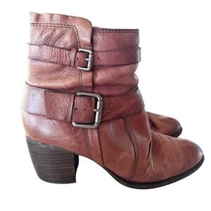 Naya Virtue Bordo Red Leather Ankle Boots Womens Size 6.5M Casual Zip Buckle